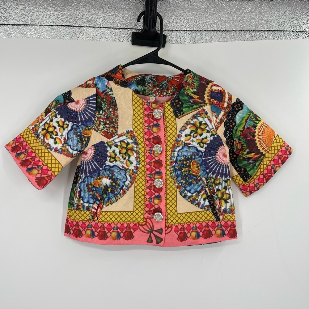 Asian Inspired Print Girls Quilted Jacket Coat